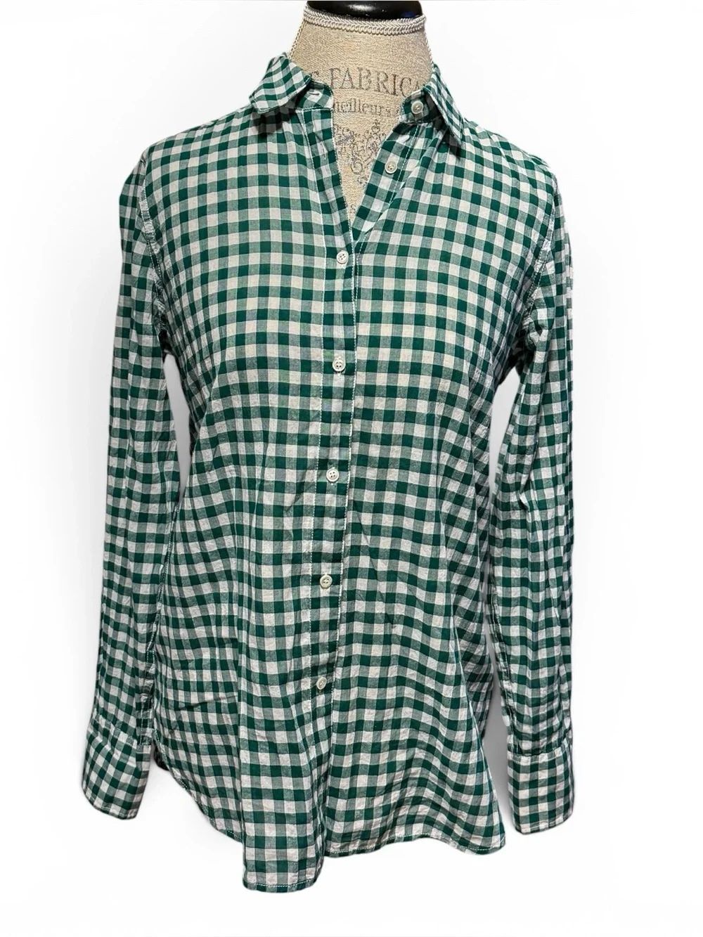 NWT J. Crew Women’s Long Sleeve Gingham Boy Button Down Green White Size 6
